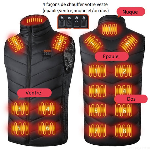 veste chauffante avec 17 zones de chauffage