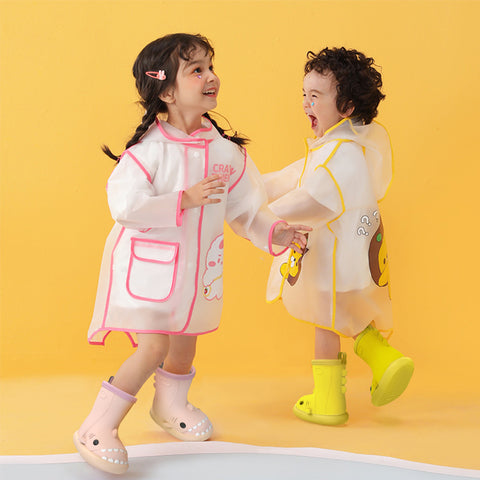 Kids playing and laughing while wearing shark rain boots for toddlers and kids