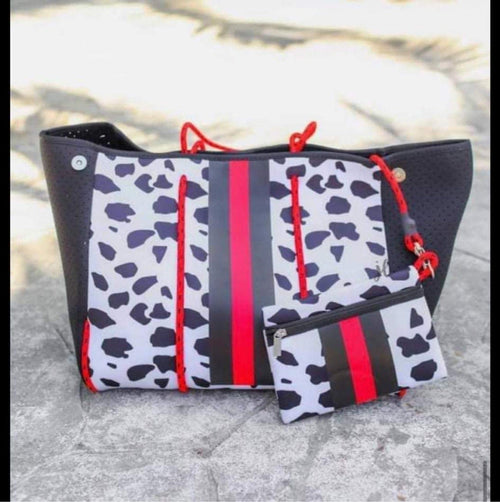 Cow Print Neoprene Tote with Stripes – Old Skool Boutique