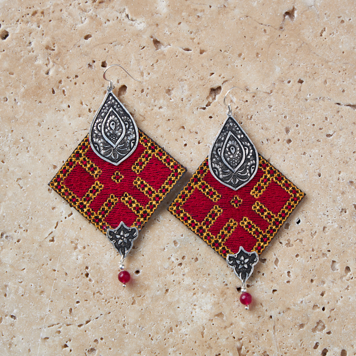 Vintage Embroidery Red Statement Earrings - MIM4002