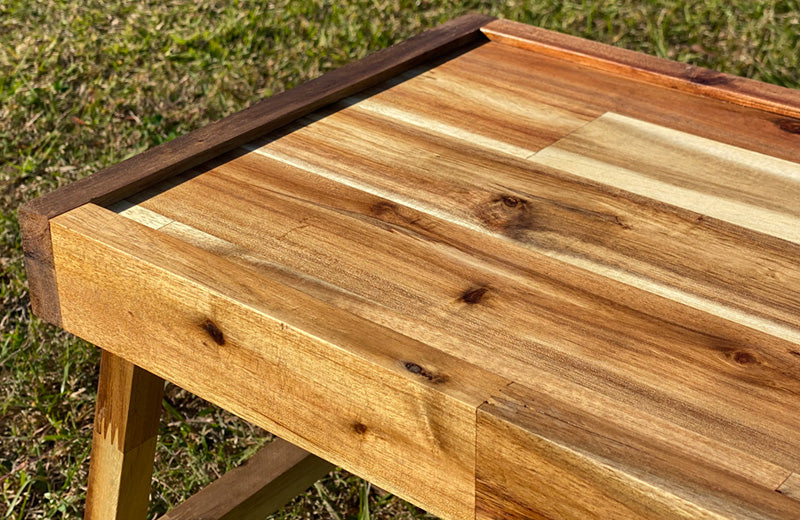アカシア集成材　折りたたみ　テーブル　キャンプ ローテーブル1100×500