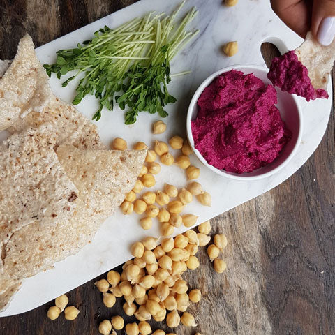 Beetroot and chickpea hummus dip