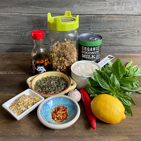 Coconut rice with homegrown lentil Stir-fry