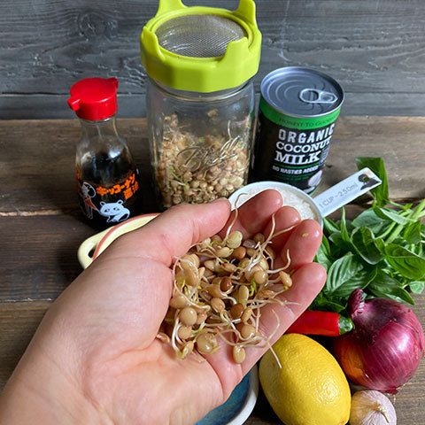 Coconut rice with homegrown lentil Stir-fry