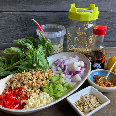 Coconut rice with homegrown lentil Stir-fry