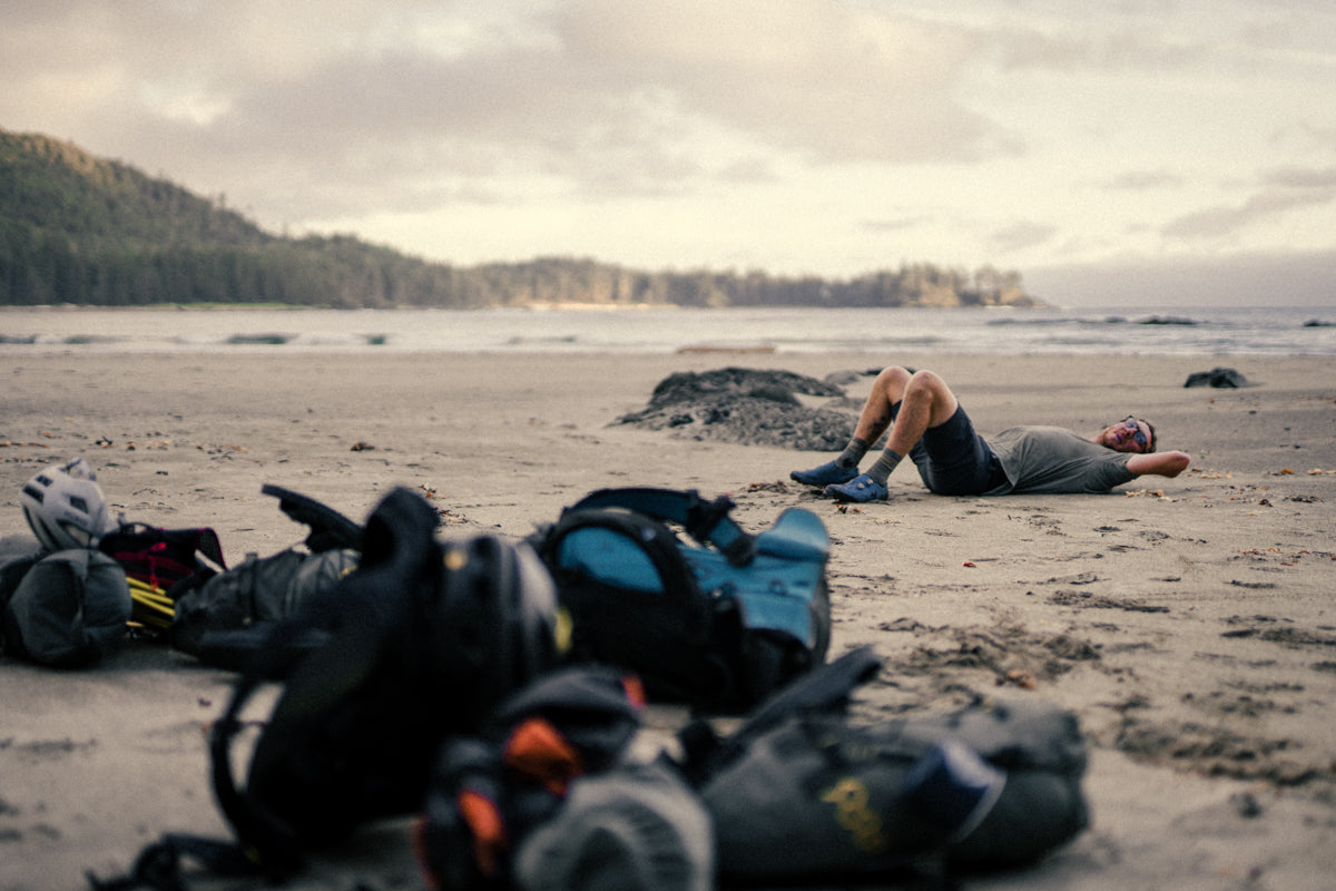 Quinn relaxes on a beach