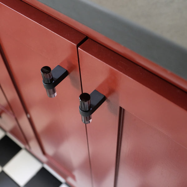 Unique Cabinet Knobs on Bathroom Vanity Painted Red