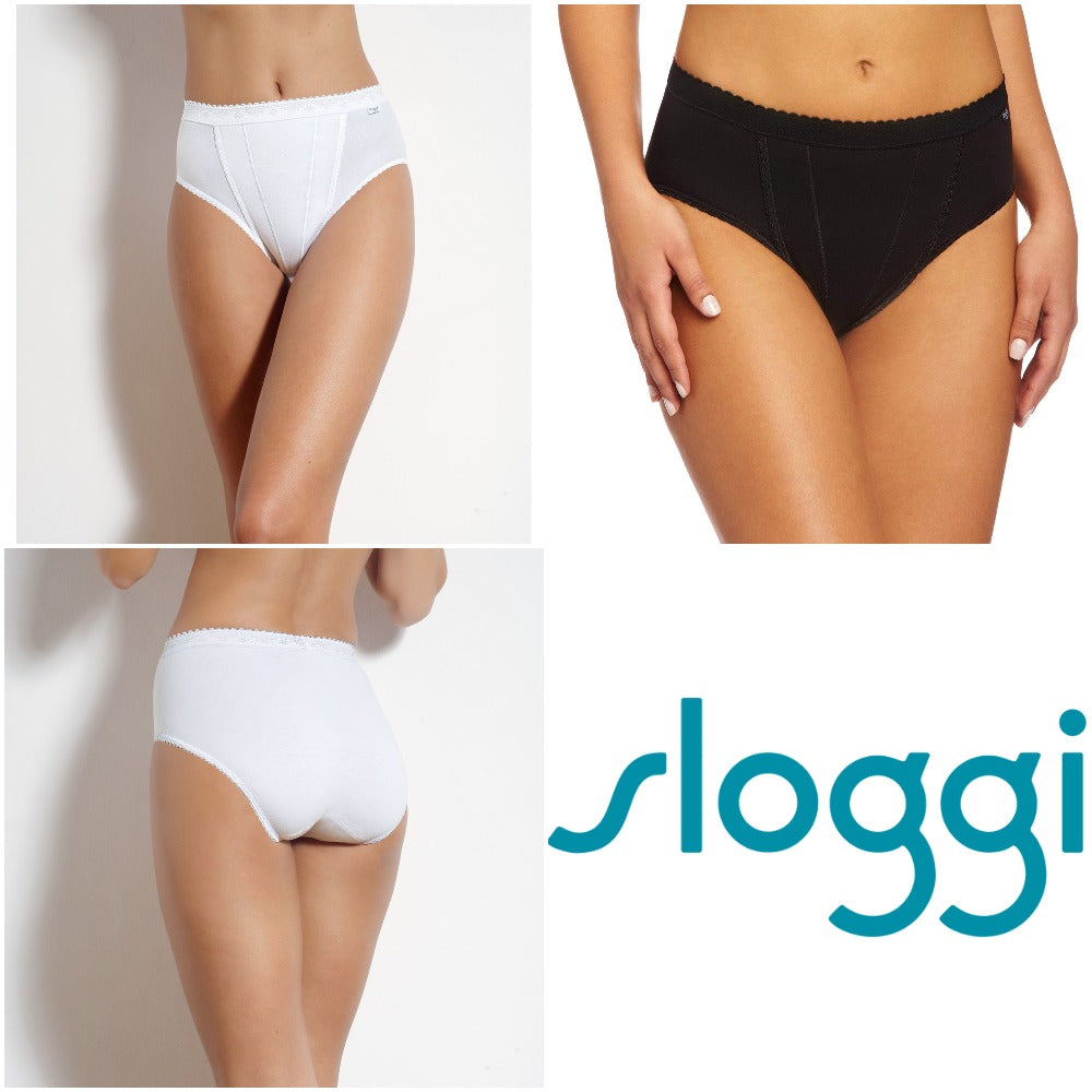 SLOGGI ROMANCE TAI, SMOOTH, PLAIN BRIEF WITH LACE TRIM ON LEGS, WHITE OR  BLACK