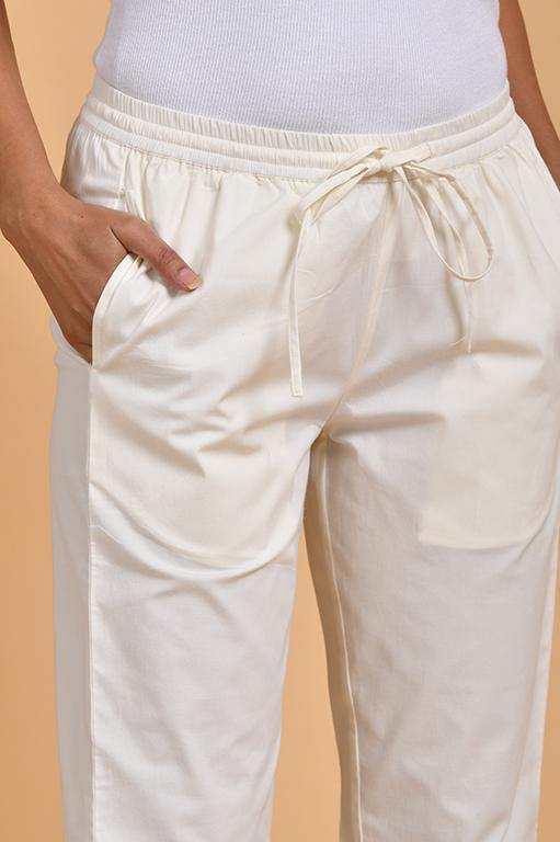 Stretchable Cotton Pants White - Indirookh