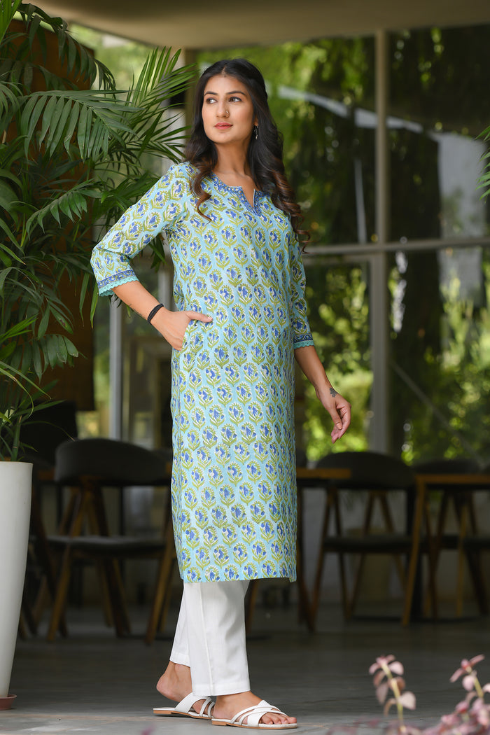 Handcrafted Cotton Kurta in Pastel Coral – Indirookh