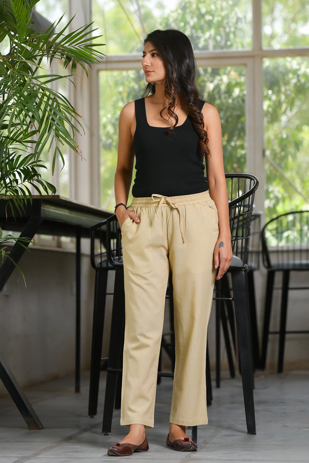 Linen-Cotton Pants Natural - Indirookh