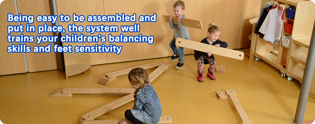 Being easy to be assembled and put in place, the system well trains your children's balancing skills and feet sensitivity
