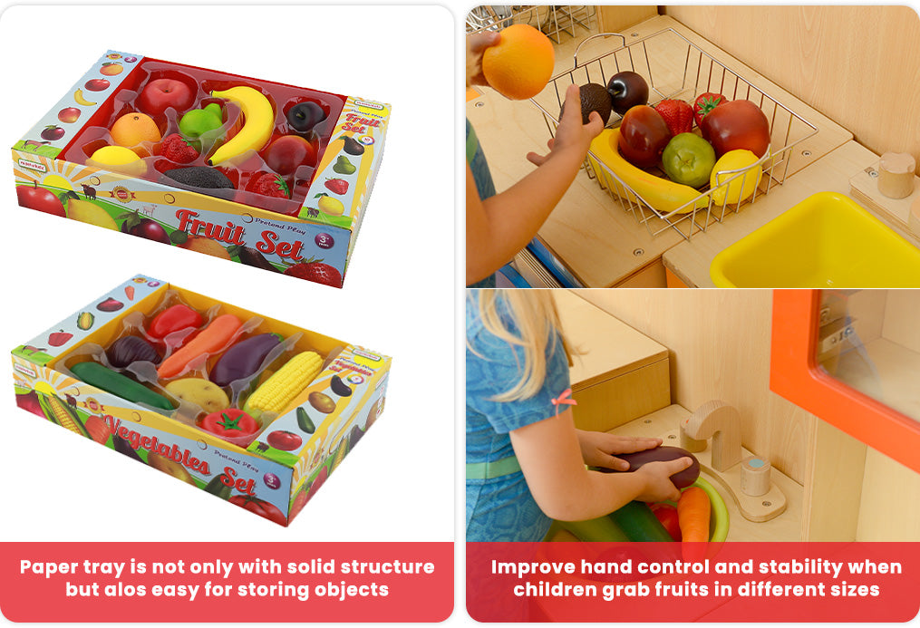 Paper tray is not only with solid structure but alos easy for storing objects Improve hand control and stability when children grab fruits in different sizes