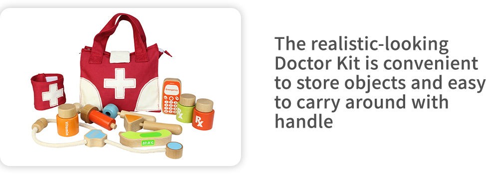 Our realistic-looking Doctor Kit has everything a little doctor would need for house calls. It includes: stethoscope ,syringe, cell phone, thermometer and more.  An ideal preschool and educational toy.    Made of sustainable European beech and plywood.