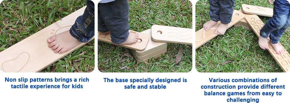 Non slip patterns brings a rich tactile experience for kids The base specially designed is safe and stable Various combinations of construction provide different balance games from easy to challenging