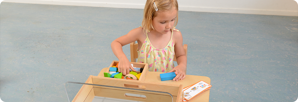 A set of coloured wooden blocks in assorted shapes and sizes for use with the Sensory Mirror Tray. A great way for children to develop their construction and sensory activities. Made from European Beech wood (FSC). The sensory blocks are supplied in cloth storage pouch.