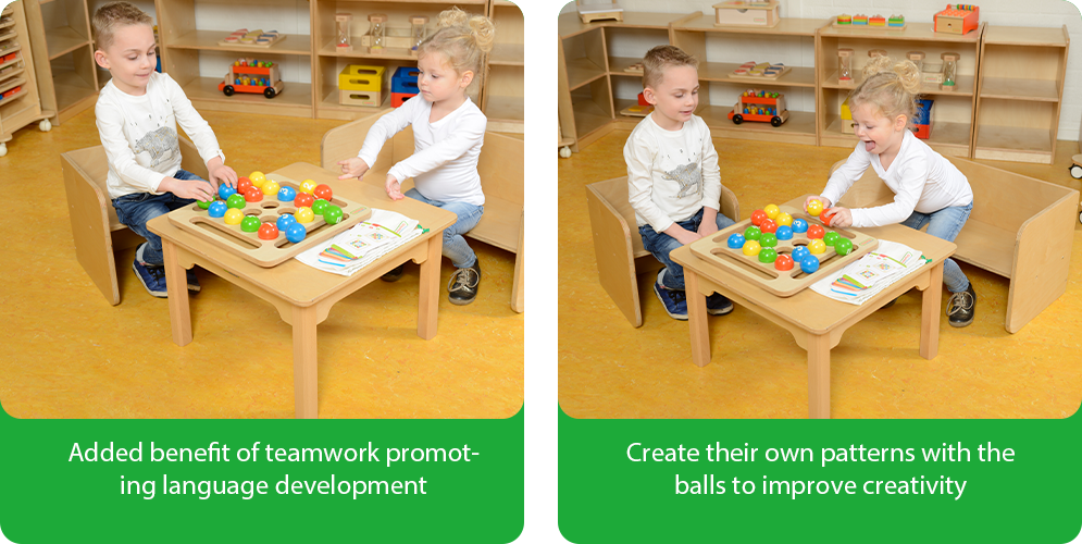 Added benefit of teamwork promoting language development Create their own patterns with the balls to improve creativity