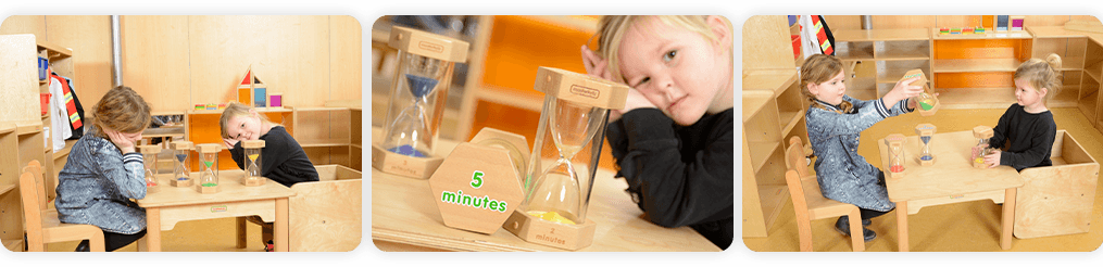 The set includes one 1-minute, one 2-minute ,one 3-minute and one 5-minute timers. Ideal for games, task timing and other time sensitive projects.