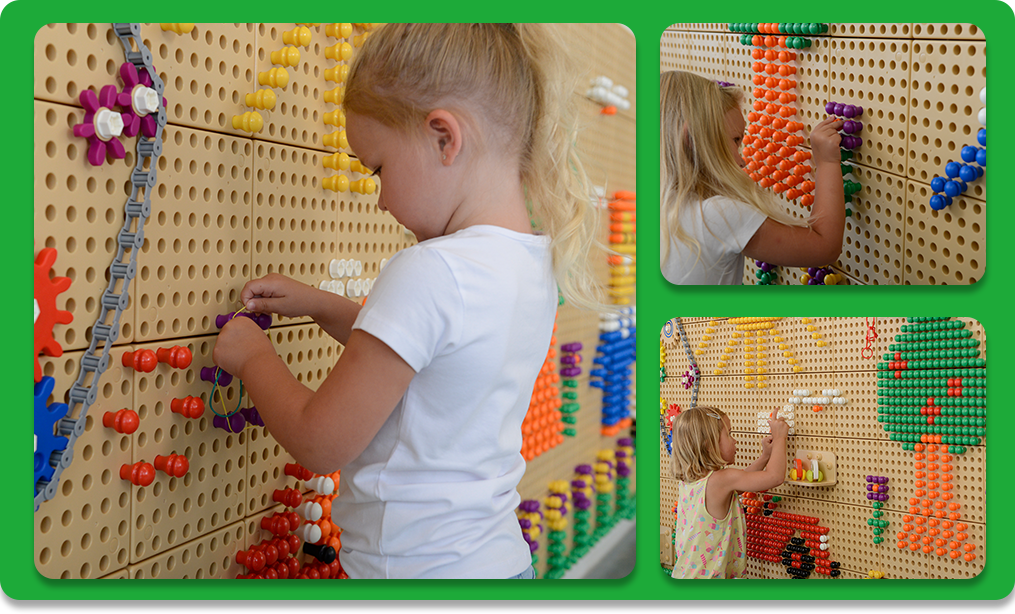 The Masterkidz STEM WALL® comes with colourful pegs in 14 colours which can be simply pressed into place or pulled out at ease to make sequences, patterns or even create murals. They can also be used with elastic bands to create regular shapes and to hang things on like dressing up clothes. Pegs made of water and UV resistant materials are resistant to fading and cracking from the sun. Ideal for both indoor and outdoor uses.