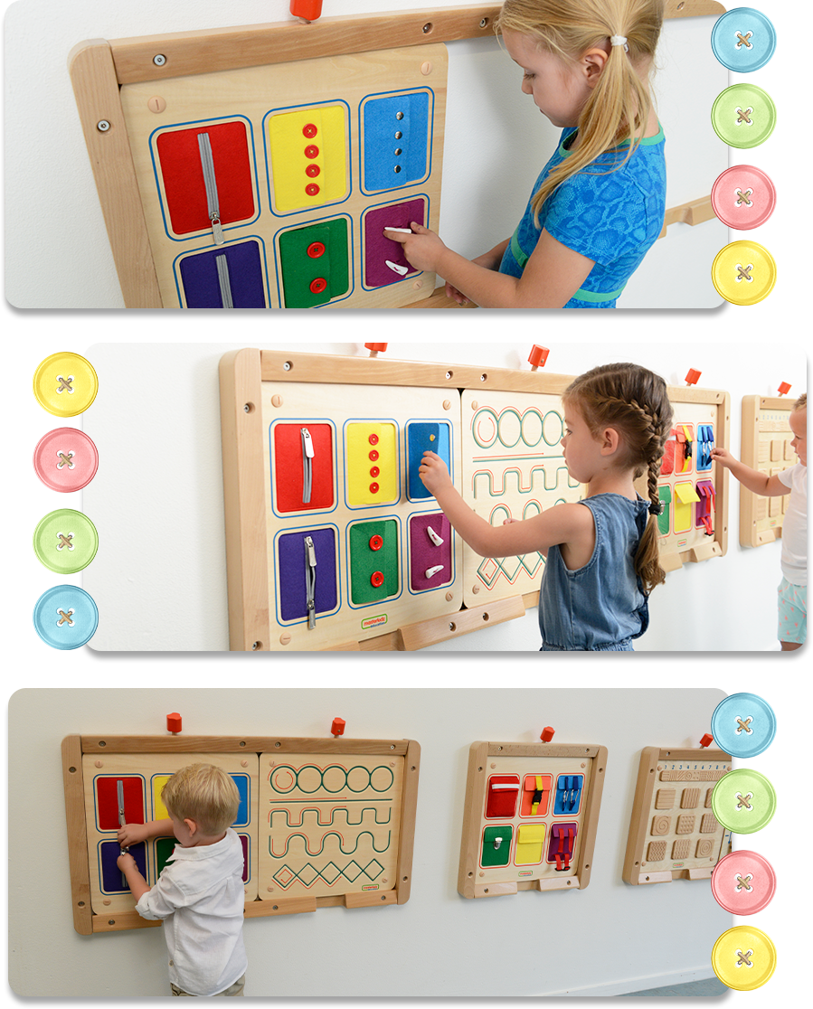 Children can practice their manual dexterity and hand eye coordination using this board with its various fastening devices. In addition, they will get to see, use and experience real world fasteners. The board includes small and large buttons, a zip and a double zip and press stud fasteners. There is the additional problem-solving challenge of learning to open a fastening that has never been seen before.