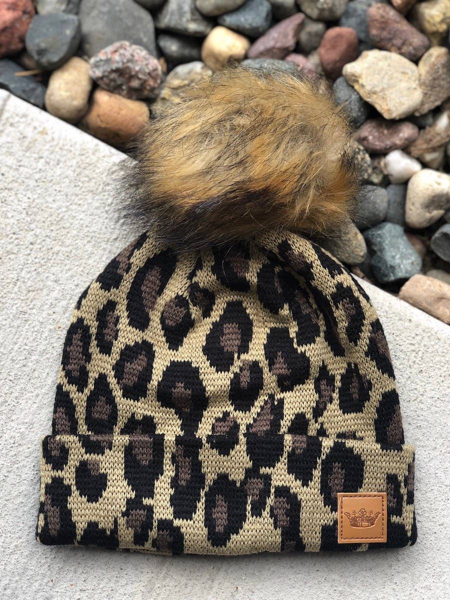 Tan Leopard Knit Beanie — Santa Fe Momma Boutique