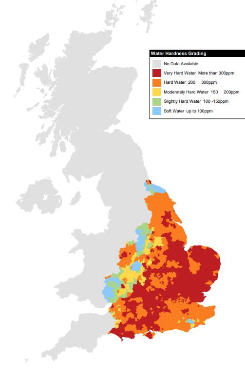 UK Water Hardness Map and the severity of Hard Water