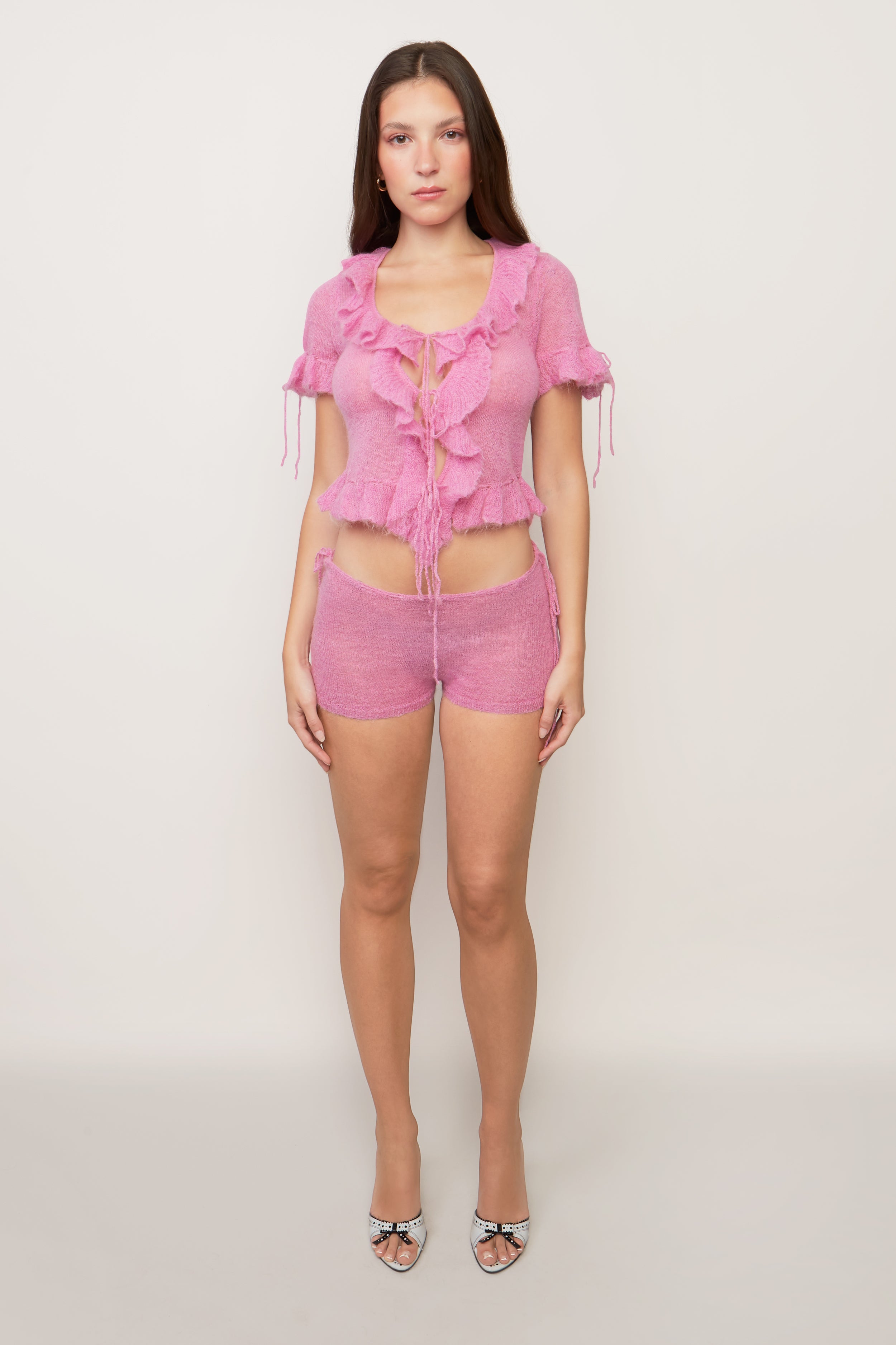 Shop Danielle Guizio Ny Ruffle Knit Tie Top In Azalea