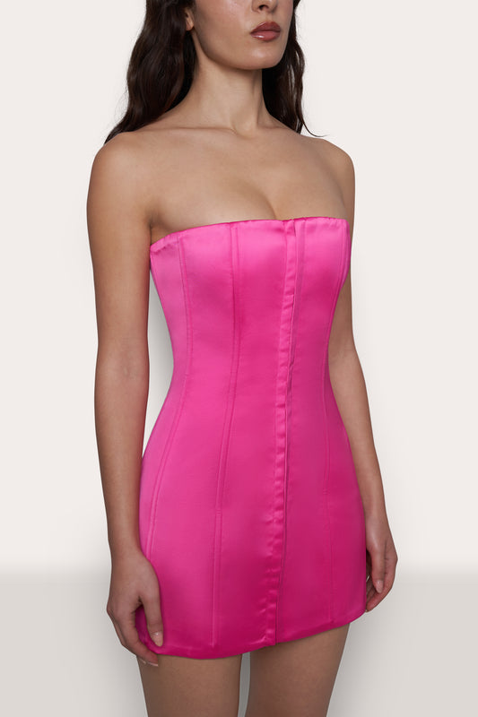 Satin Corset in True Pink - Strapless Pink Corset – Guizio