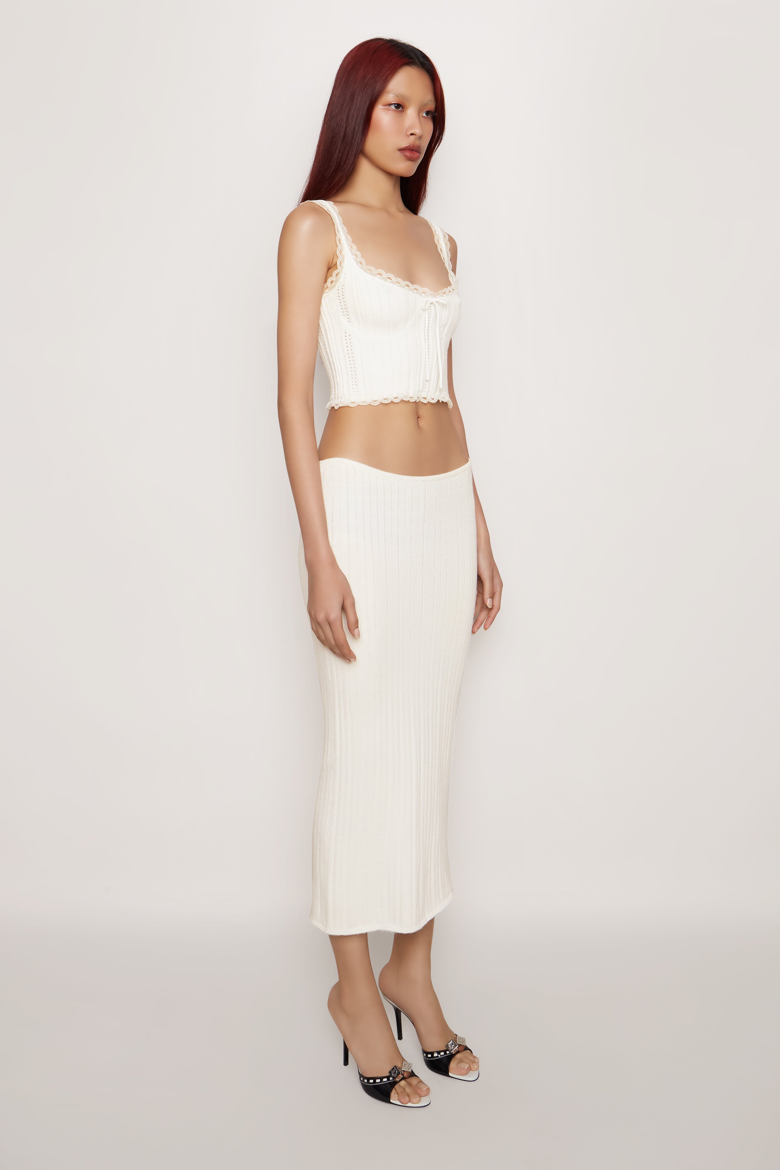 Shop Danielle Guizio Ny Ribbed Maxi Skirt In White