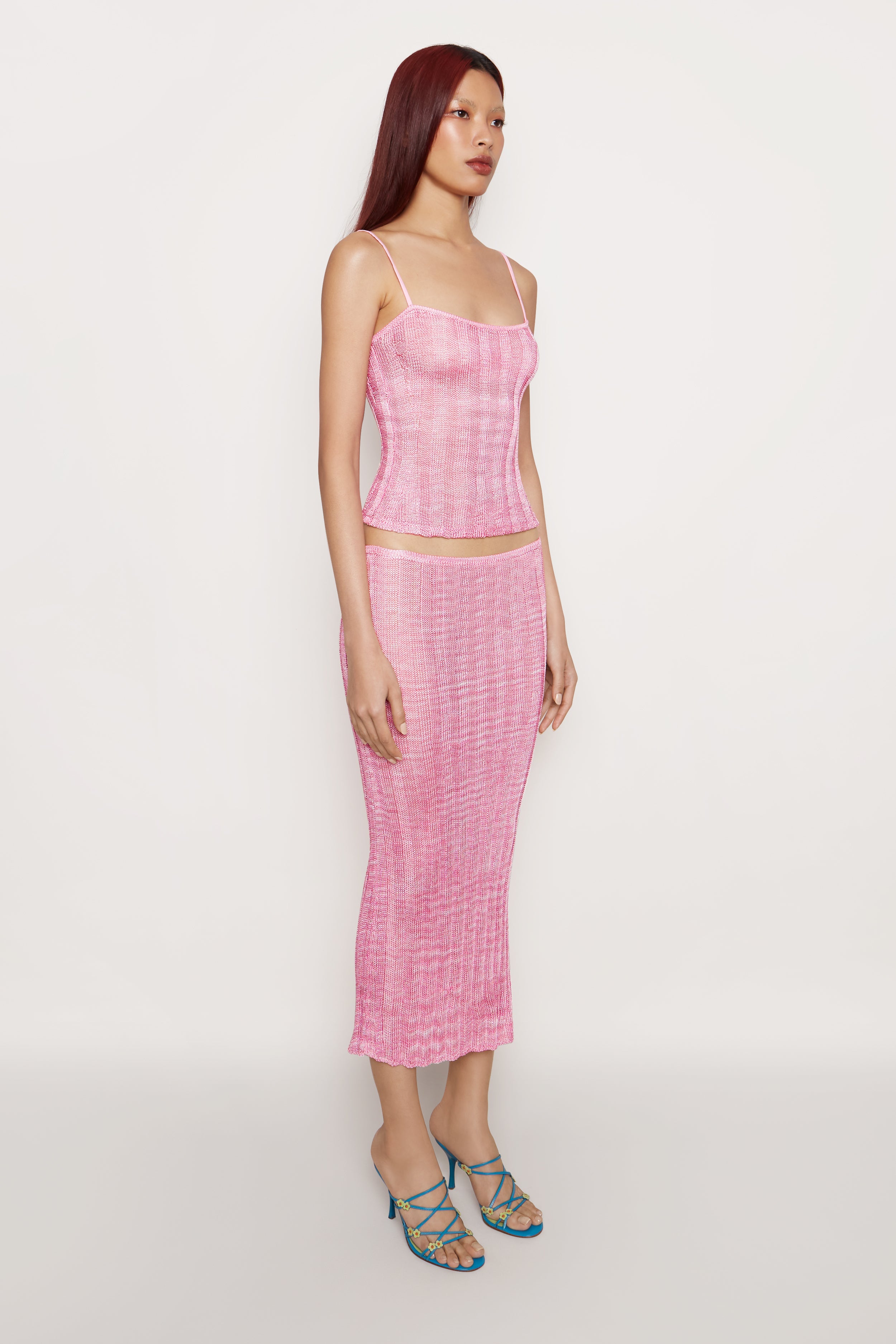 Shop Danielle Guizio Ny Slinky Rib Knit Midi Skirt In Primrose