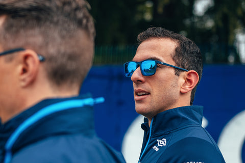 Nicholas Latifi wearing blue Sunglasses