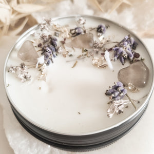 Soy Vegan Candle with Crystals and Florals; Whisky