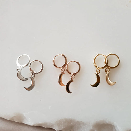 Moon Mini hoop earrings - Hex + Stones