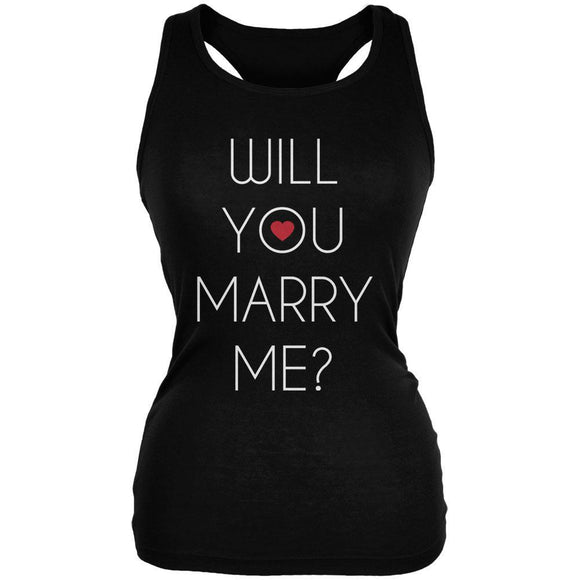 Valentine's Day Will You Marry Me? Black Juniors Soft Tank Top