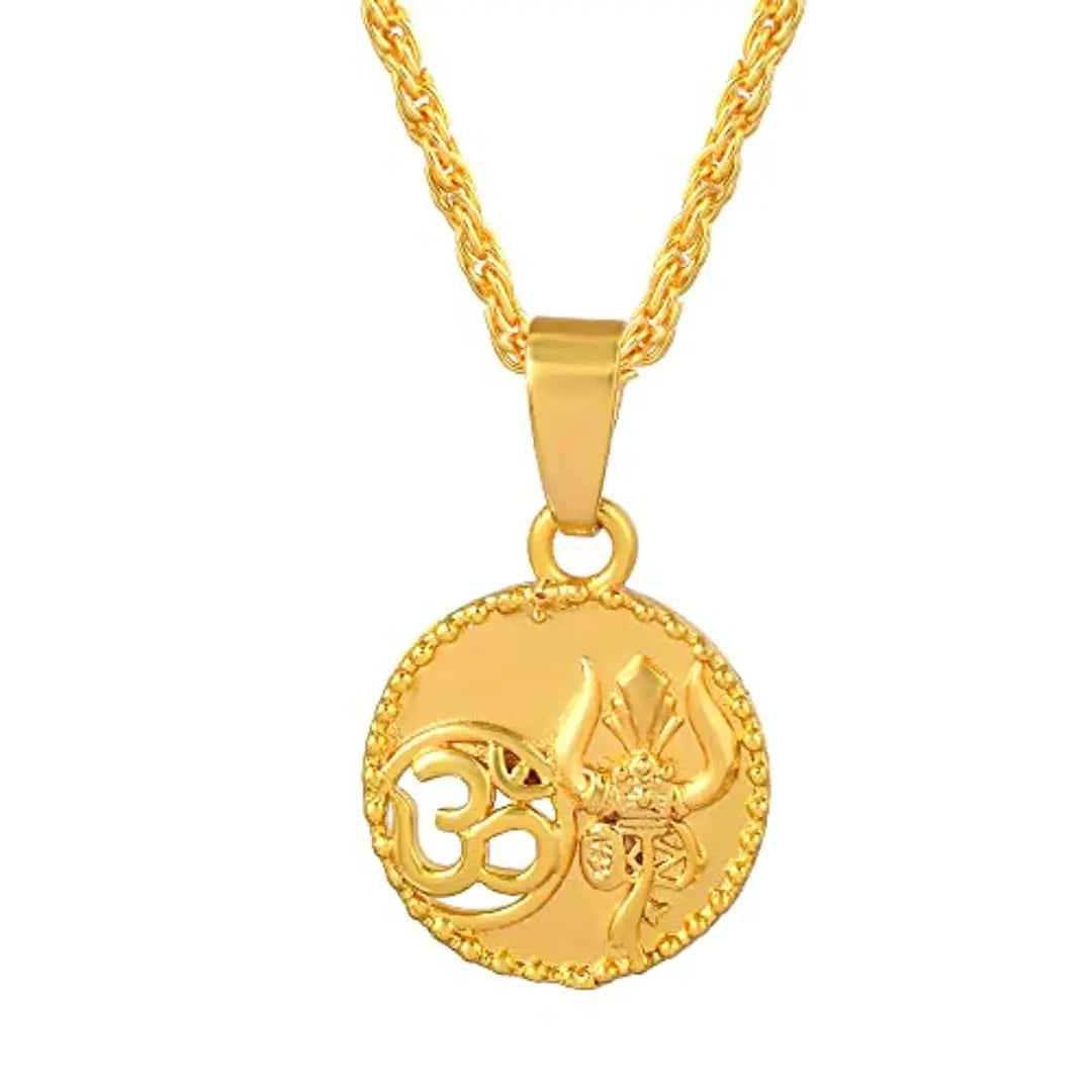 morir Gold Plated Brass Om Shiv Shakti Trishul Engraved Locket ...