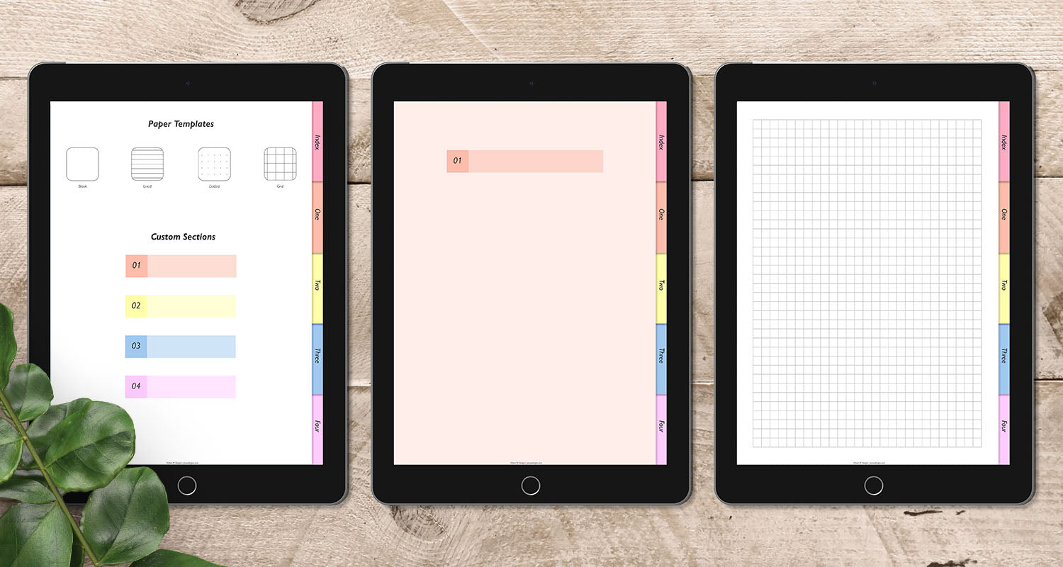 Free colorful digital notebook with 4 hyperlinked subject tabs 