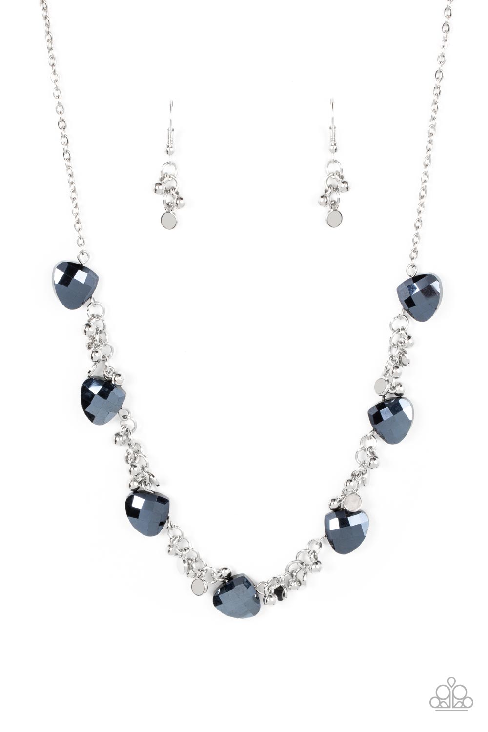 paparazzi blue and silver bead necklace