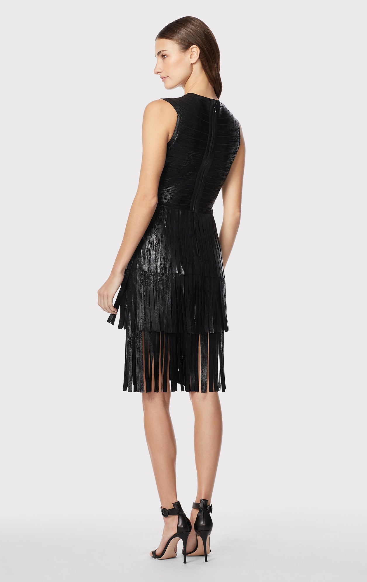 V Neck Foil Fringed Midi Dress HervÉ LegÉr 9124