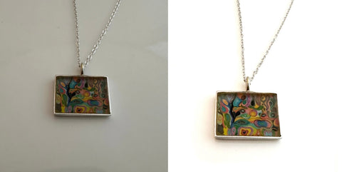 Kids art jewelry picture before and after shot