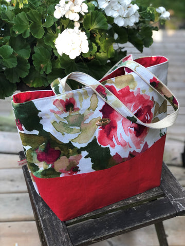 Extra Large Project Bag - Red Floral - Front