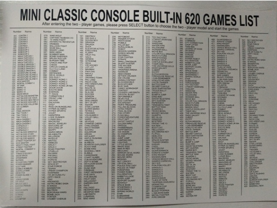 mini classic console built in 620 games list