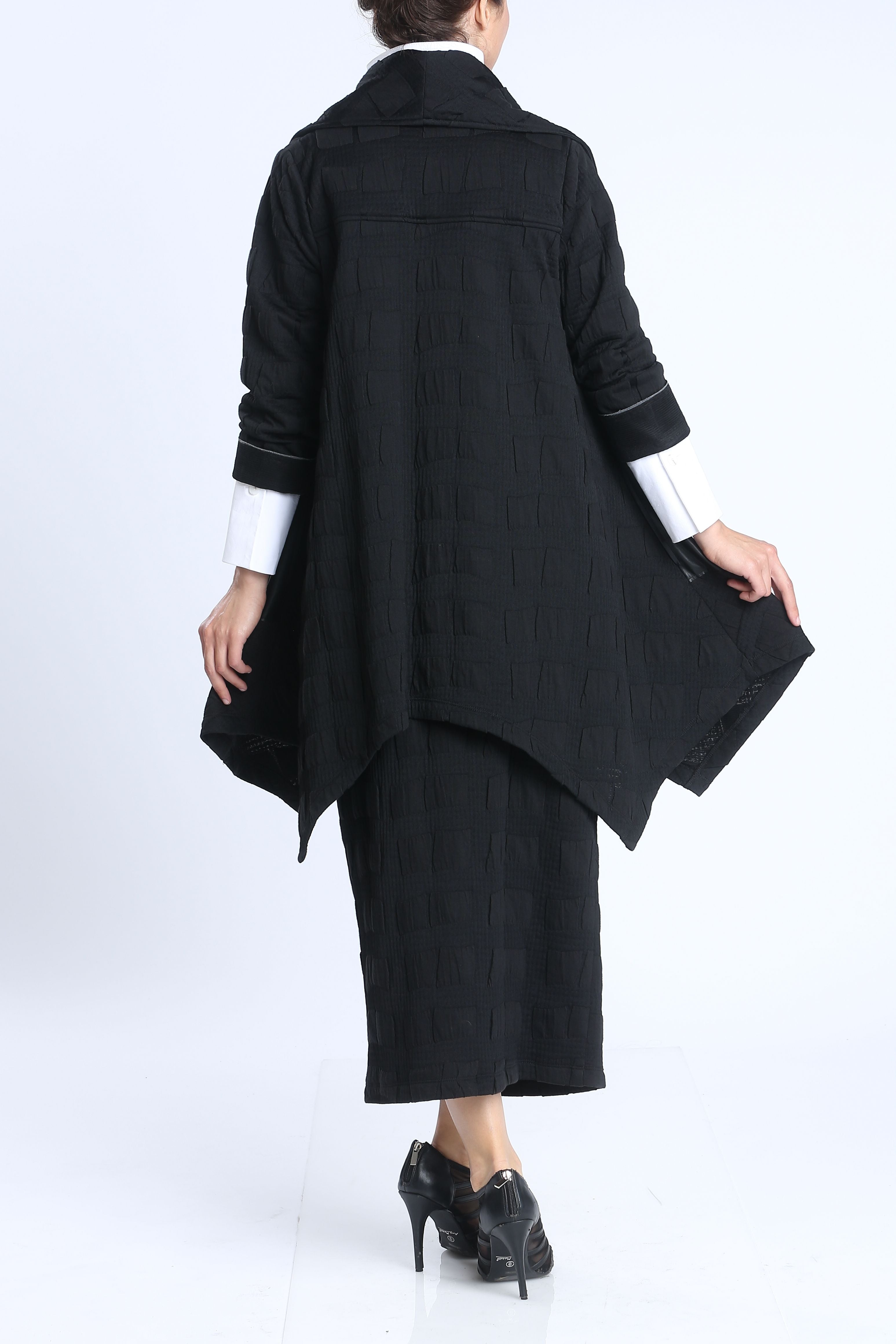 Black Shawl Collar Asymmetrical Jacket – IC Collection