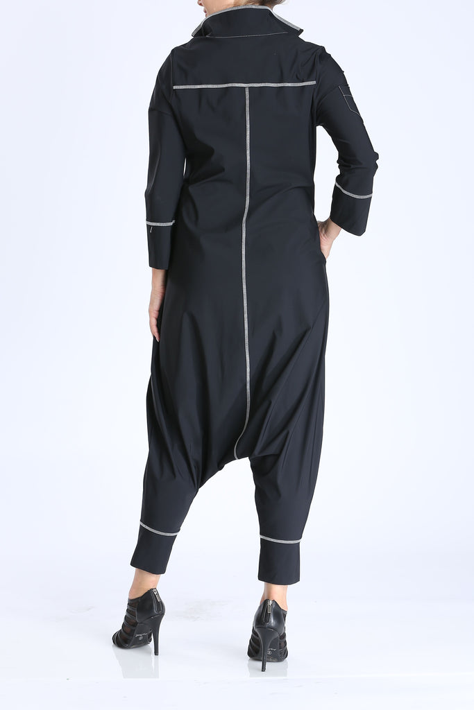 Black Harem Zip-Front Jumpsuit | IC Collection