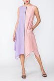 Lilac/Pink Color-Block Square Neck Dress