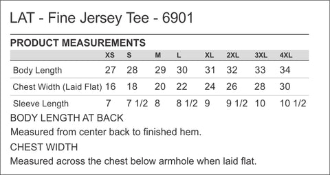 LAT 6901 Fine Jersey Tee Size Chart