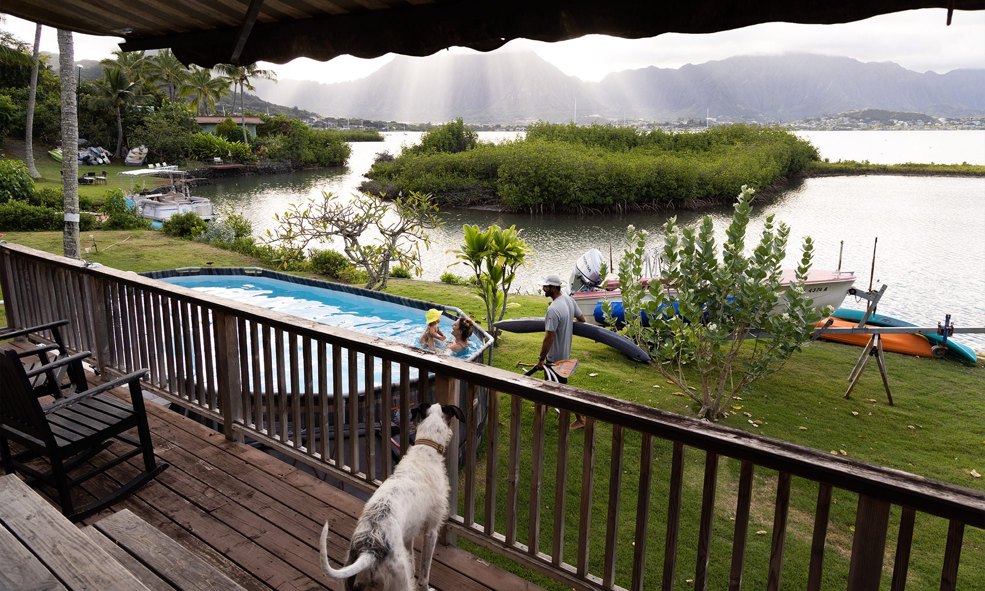 Kirk Ziegler and family in their backyard in Hawaii