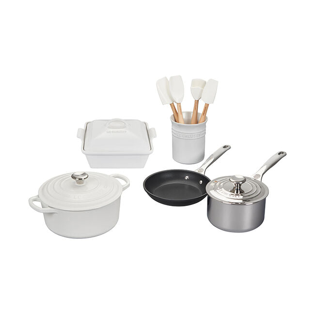  Le Creuset Signature Enameled Cast-Iron Cookware Set, 10-Piece,  White: Home & Kitchen