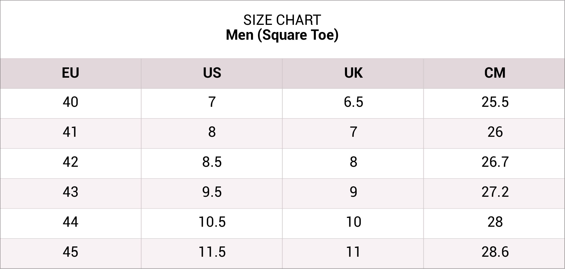 size chart Men-Square Mobile