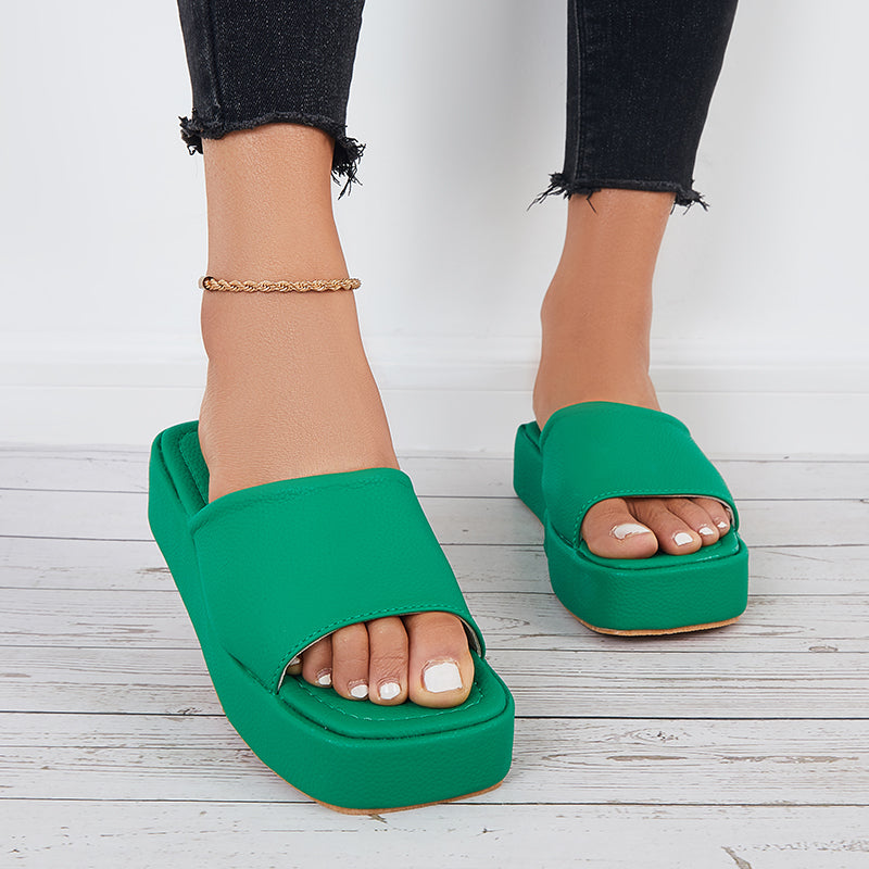 Mollyshoe Women Platform Slide Sandals Square Toe Thick Sole Slippers