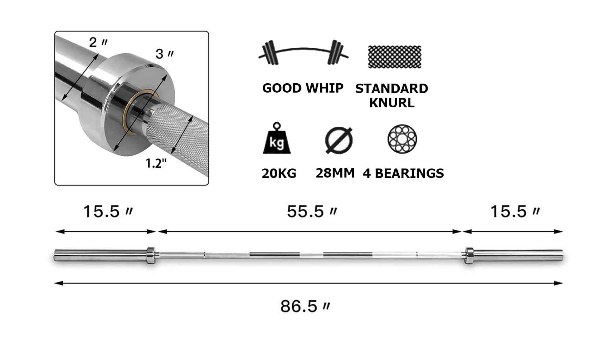 7ft olympic barbell size